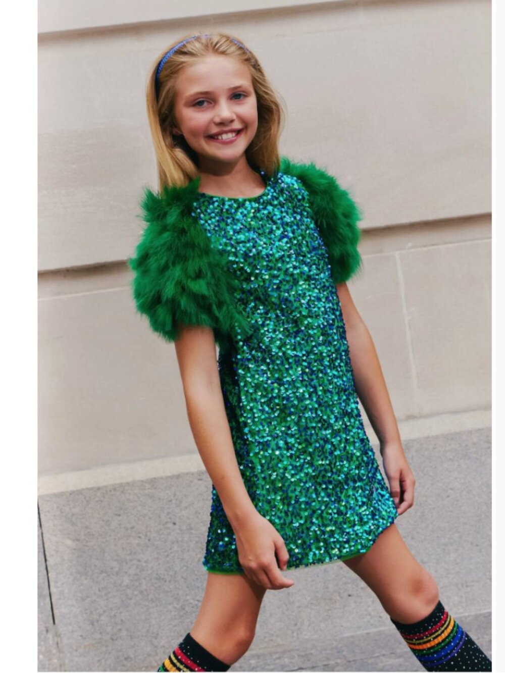 Lola + The Boys || Emerald Green Feather Party Sequin Dress